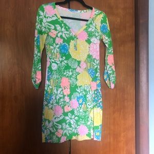 Lilly Pulitzer Green Floral Shift Dress with Pastel Accents